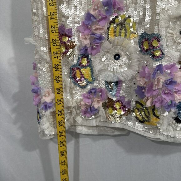 NEW Mac Duggal [ 4 ] Sequined Mixed Media Floral Embellished Mini Dress‎ S1068 - Picture 8 of 16